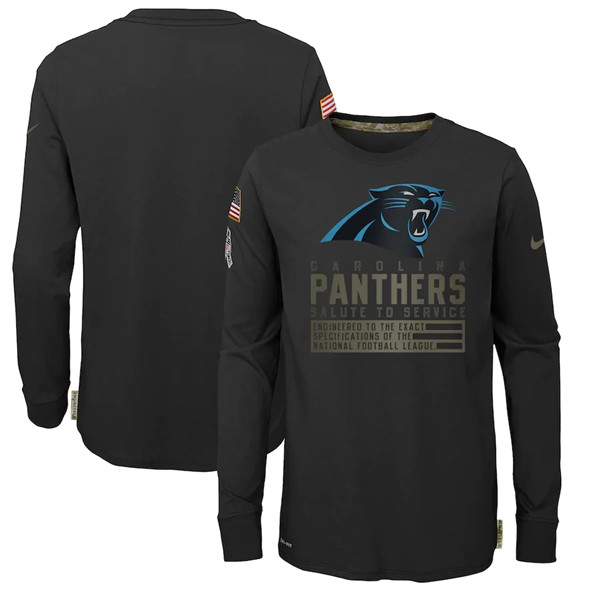 Youth Carolina Panthers Black NFL 2020 Salute To Service Sideline Performance Long Sleeve T-Shirt